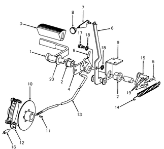 Brake Pedal And Connections Diagram and Parts List for 1610 0350042U-135393100-135393399-136393100 Cub Cadet Lawn Tractor
